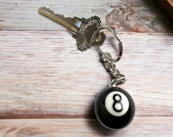 Vintage Mini Pool Ball Keychain: Billiard Key Ring