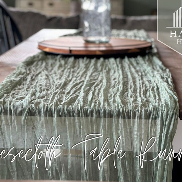 Sage Green Cheesecloth Table Runner | White Wedding Table Cloth | 3 feet x 10 feet | Wedding Decor | Party Supplies