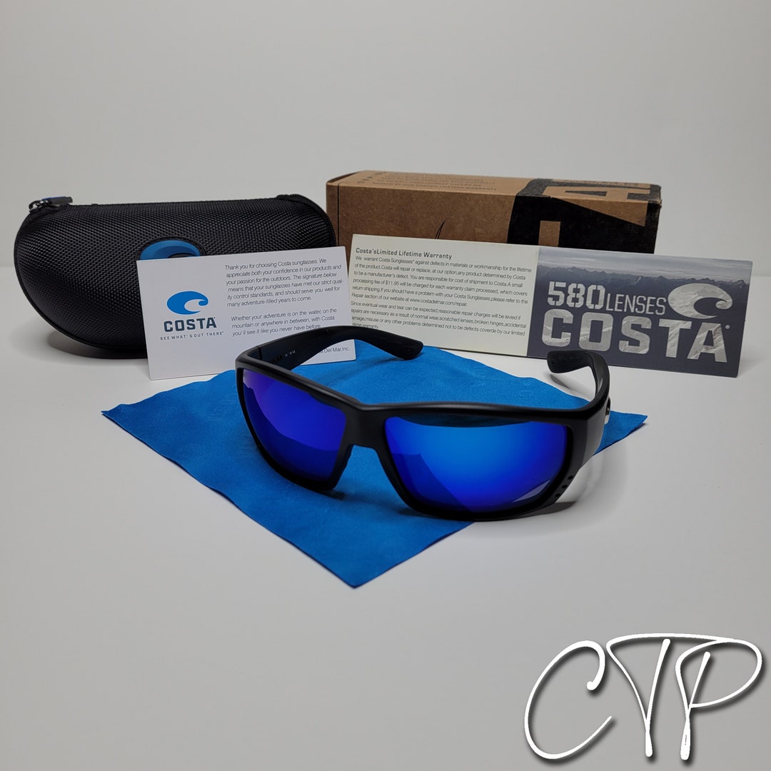 Costa Del Mar Tuna Alley Sunglasses Polarized 580P Lenses Black Blue Etsy