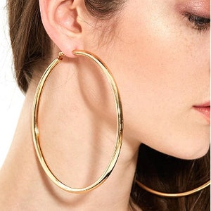 Oversized Big Hoop Gold or Silver plated Earrings For Women. 80mm .  Endless Circle Hoop Earrings. Mother's Day Gift. Pic size is 90 mm.