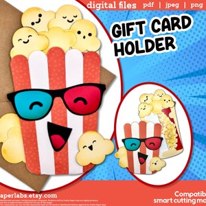 Geschenkkartenhalter für Filmfans Geschenkkarte Digitale Datei Kawaii Popcorn SVG Cricut DIY Silhouette Geburtstag Grußkarte für Filme Datum Nacht