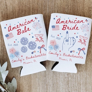 American Bachelorette Party Can Cooler 4th of July Bach Slim Can Holder Patriotic Bride Can Sleeve Red White I Do July Fourth Bridal Party