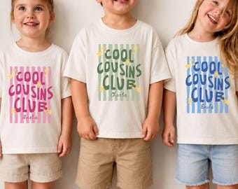 Gepersonaliseerd T-shirt voor de Cool Cousins Club, T-shirt op maat voor bijpassende neven en nichten, T-shirt voor de neven- en nichtengroep, T-shirt voor familiereünies voor kinderen, peuters en neefjes en nichtjes, uitstapje