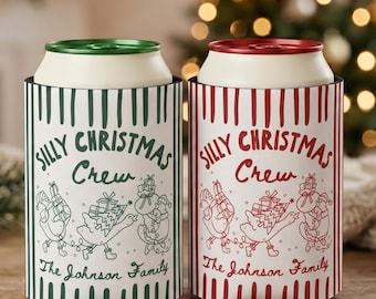 Custom Silly Christmas Crew Can Cooler, Personalized Goose Christmas Family Can Holder Holiday Favors, Funny Friendsmas Party Drink Sleeve