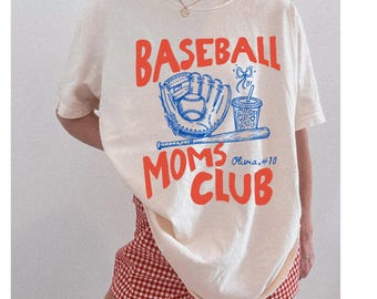 Personalisiertes Baseball Moms Club Shirt, benutzerdefinierte Spielername Nummer Baseball Mama T-Shirt, Spieltag Mutter T-Shirt Geschenk