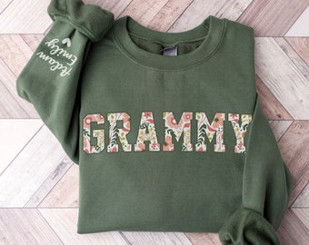 Custom Grammy Sweatshirt with Kid Name on Sleeve, Wildflower Grammy Crewneck, Personalized Grandma Christmas Gift For Grammy Shirt, Grammie