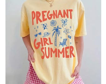 Comfort Colors® Pregnant Girl Summer Shirt, Beach Pregnancy Announcement T-Shirt, Baby Shower Gift, Expecting Mom Summer Maternity TShirt