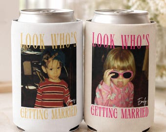„Wer heiratet?“ Foto-Dosenkühler mit Aufdruck, personalisierte Gastgeschenke für den Junggesellinnenabschied, lustiges Hochzeitsgeschenk für Braut und Bräutigam