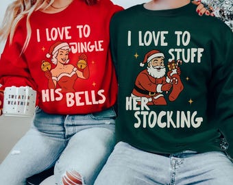 Funny Matching Couple Christmas Sweatshirt, Naughty Husband Wife Holiday Shirt, Boyfriend Girlfriend Xmas Tee, Cheeky Couple Christmas Gift