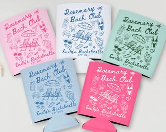 Custom Rosemary Beach Bachelorette Party Can Cooler Decor Personalized Coastal Bach Party Slim Can Holder Beach Bridal Shower Drink Sleeves