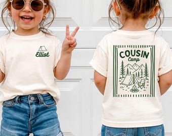 Gepersonaliseerd T-shirt voor neefjes en nichtjes op kamp, T-shirt met ronde hals voor neefjes en nichtjes, bijpassend T-shirt voor neefjes en nichtjes, T-shirt voor een familiekampeertrip