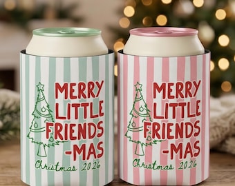 Personalized Friends Christmas Can Cooler, Best Friend Holiday Party Favor, Girls Christmas Party Gift, Custom Holiday Drink Sleeve