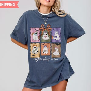 Night Shift Crew Shirt Comfort Colors® Halloween Nurse Shirt, Cute Ghost Nurse T-Shirt Spooky Registered Nurse TShirt Night Shift Squad Tee