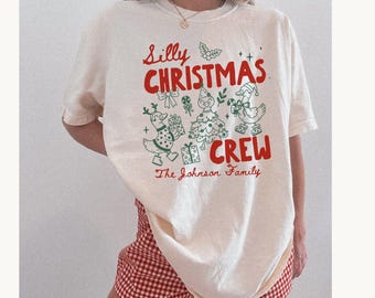 Personalized Silly Christmas Crew Comfort Colors Shirt, Funny Goose Christmas Family Matching Tshirt, Xmas PJs Holiday Group Friendsmas Tee
