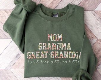 Mom Oma Urgroßmutter Sweatshirt Urgroßmutter Geschenk Florale Oma Crewneck Muttertagsgeschenk für Uroma Großmutter Großeltern