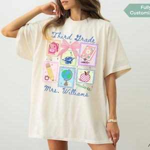 Custom Third Grade Teacher Name T-Shirt Comfort Colors® Personalized 3rd Grade Teacher Shirt Back to School Elementary Teacher Appreciation