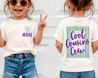 Gepersonaliseerd T-shirt met ronde hals voor neven en nichten, bijpassend T-shirt op maat voor kinderen, peuters en jongeren, T-shirt voor familiereünies, vakantieoutfit voor neven en nichten