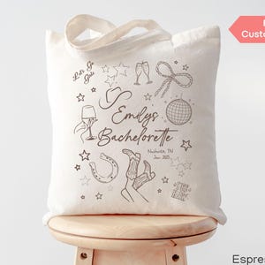 Custom Disco Cowgirls Bachelorette Party Matching Tote Bags Personalized Country Western Cowgirl Desert Disco Bach Last Rodeo Let&#39;s Go Girls