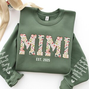 Custom Mimi Sweatshirt Grandkids Name on Sleeve, Personalized Floral Mimi Shirt Grandma Mother Day Shirt For Mimi Christmas Gift