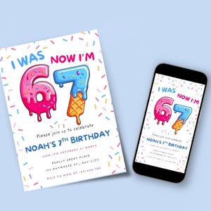 Ice cream 6 7 meme birthday invite for tweens. A printable and customizable Canva invitation perfect for kids’ birthday parties.