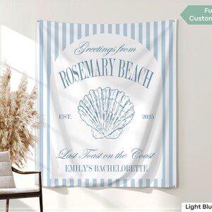 Banner decorativo per addio al nubilato a Rosemary Beach, arazzo personalizzato per addio al nubilato costiero, sfondo "Ultimo brindisi sulla costa", sfondo "Babbo Natale della Florida"