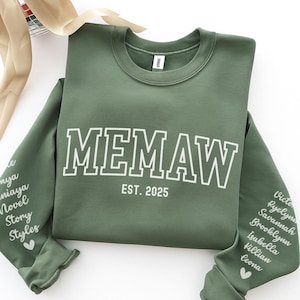 Personalisiertes Oma-Sweatshirt mit Kindernamen auf dem Ärmel, Oma-Jubiläumspullover, Weihnachtsgeschenk für Oma, Muttertags-Shirt