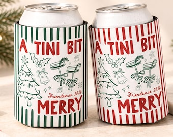 Personalized A Tini Bit Merry Christmas Party Can Cooler, Custom Martini Holiday Friendsmas Party Favors, Family Christmas Drink Holder