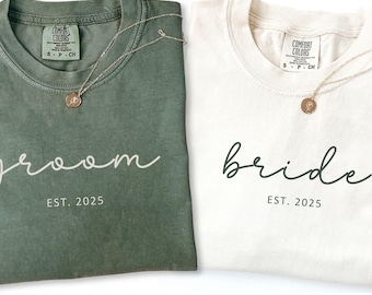 Custom Bride And Groom T Shirts Comfort Colors® Valentines Day Groom Gift From Bride Groom Sweat Shirt Bridal Party Outfit Just Engaged Gift