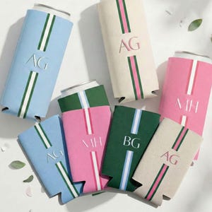 This personalized can cooler is ideal for bridesmaids and bridal party members. The custom initials create a coordinated and thoughtful group look. A practical favor guests will reuse long after the event. This personalized cozie is designed for shoppers wanting initials or names added. Perfect for custom bach favors or bridesmaid gift ideas. A keepsake that feels personal and stylish.