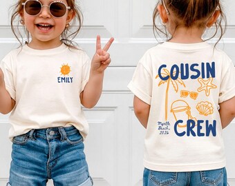 Gepersonaliseerd T-shirt voor neefjes en nichtjes op het strand, T-shirt op maat voor een strandvakantie met neefjes en nichtjes, T-shirt voor een familiereünie, bijpassende groepsoutfit voor peuters en nichtjes tijdens een zomervakantie