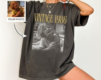 Custom Vintage Photo And Year Comfort Colors® Shirt, Personalized 40th Birthday Shirt, 30th 50th 60th Birthday Gift, Vintage 1986 1996 Tee
