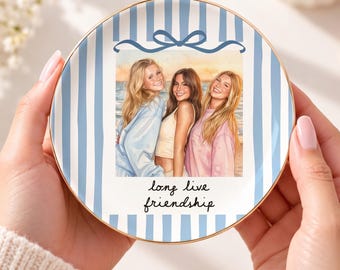 Personalized Bestie Photo Watercolor Trinket Dish, Custom Friendship Jewelry Holder, Best Friend Ring Dish Sister Birthday Gift Bridesmaid