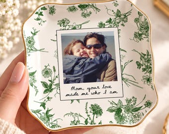 Personalized Photo Mom Jewelry Dish, Custom Mother Daughter Ring Dish, Mother of Bride Ceramic Keepsake Tray, Mom Birthday Gift Mothers Day