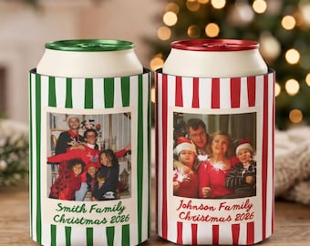 Personalized Christmas Family Photo Slim & Regular Can Cooler, Custom Family Christmas Party Favors, Family Friends Holiday Keepsake