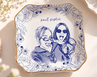 Personalised Best Friend Photo Jewelry Dish, Custom Bestie Portrait Ring Dish, Soul Sister Birthday Gift Friendship Keepsake Bridesmaid Gift