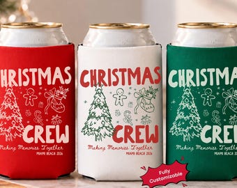 Personalized Christmas Crew 2026 Can Cooler, Fully Customized Family Christmas Party Favors, Slim & Regular Holiday Group Drink Sleeve Gift