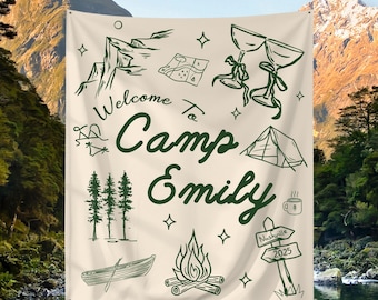Benutzerdefinierte Camp Bach Tapisserie Personalisierte Camping Bachelorette Banner Dekor Mädchen Wochenende Hintergrund See Bach Camp Geburtstagsfeier Willkommensschild