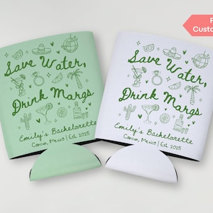 Margs & Matrimony Bachelorette Party Can Cooler Custom Save Water Drink Margs Slim Can Sleeve Fiesta Mexico Margarita Bach Can Holder Favors