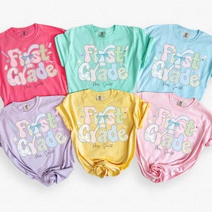 Comfort Colors First Grade Teacher Shirt 1st Grade Teacher T Shirt Back to School Gift For Teacher Personalized Teacher Name Team T-Shirts