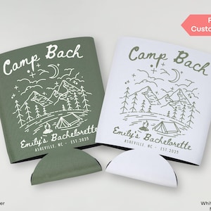 Glacière Camp Bach personnalisée personnalisée Camping Bachelorette Coozie Cabin Crew Porte-canette mince Randonnée Montagne Fête d&#39;anniversaire Pochette pour boisson