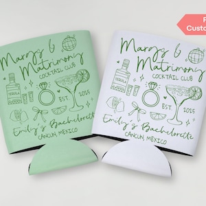Margs and Matrimony Bachelorette Can Cooler Custom Margaritas & Matrimony Slim Can Holder Mexico Bach Final Fiesta Bridal Party Drink Sleeve