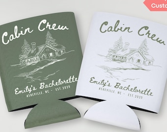 Custom Cabin Crew Bachelorette Party Can Cooler Holder Personalized Camp Bach Drink Sleeve Ski Mountain Lake Bach Hiking Bridal Party Favors