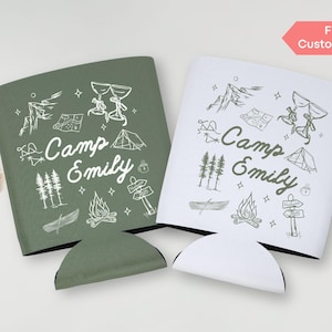 Glacière Camp Bach personnalisée personnalisée Camping Bachelorette Coozie Cabin Crew Porte-canette mince Randonnée Montagne Fête d&#39;anniversaire Pochette pour boisson