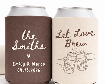 Let Love Brew Wedding Can Cooler, Slim & Regular Custom Beer Wedding Stubby Holder, Reception Party Guest Gifts, Personalized Wedding Favor