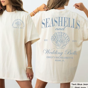 Personalized Seashells and Wedding Bells Bachelorette Party Shirt Comfort Colors Coastal Bridal Shower Girls Weekend Beach Bach Matching Tee