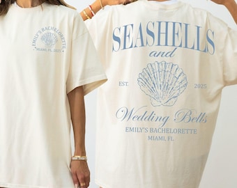 Personalized Seashells and Wedding Bells Bachelorette Party Shirt Comfort Colors Coastal Bridal Shower Girls Weekend Beach Bach Matching Tee