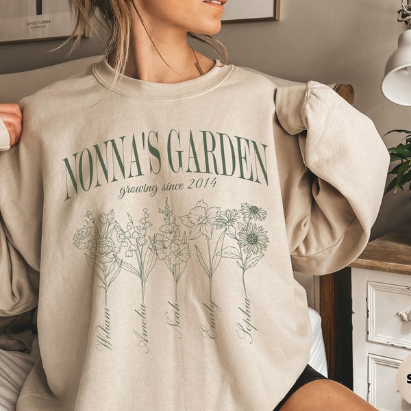 Custom Nonna Sweatshirt with Birth Flowers and Names, Mothers Day Gift for Nonna Grandma Garden Sweatshirt, Gift For Nonna Est Crewneck