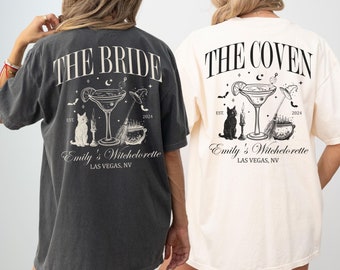 Benutzerdefinierte Witchy Bachelorette Shirt Halloween Bachelorette Party Shirts, gotische Hochzeit, Witchy Braut Shirt, The Coven,Spooky Braut Party Geschenk