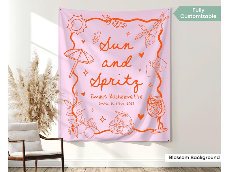 Aperol Spritz bachelorette banner featuring Sun and Spritz design, perfect for hen do signs, beach parties, and spritz bridal photos.