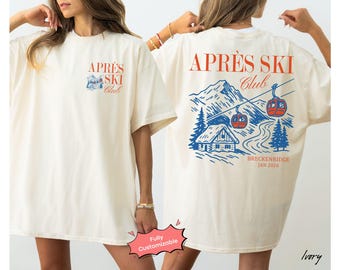 Personalized Apres Ski Club Shirt Comfort Color, Custom Location Winter Bachelorette Party TShirt, Family Aspen Colorado Ski Trip Sweatshirt